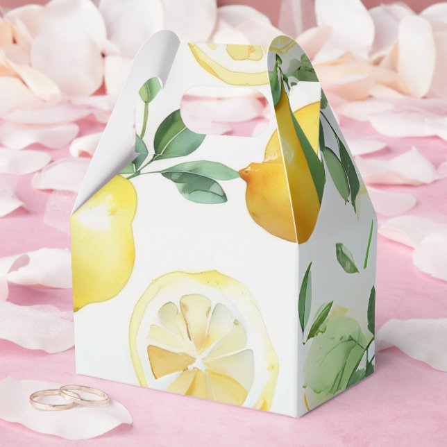 Modern yellow lemon floral script bridal shower favour box (Wedding)