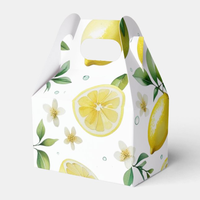 Modern yellow lemon floral script bridal shower favour box (Back Side)