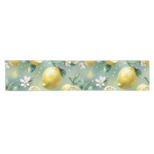 Modern yellow lemon floral script bridal shower short table runner