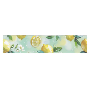 Modern yellow lemon floral script bridal shower short table runner