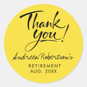 Modern Yellow Lemon Simple Thank You Script Classic Round Sticker