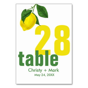 Modern Yellow Lemon Summer Table Number