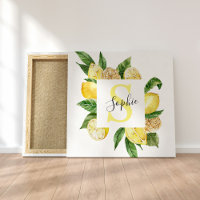 Modern Yellow Lemons Frame & Leaves With Name