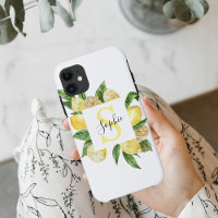Modern Yellow Lemons Frame & Leaves With Name