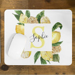 Modern Yellow Lemons Frame & Leaves With Name Mouse Mat<br><div class="desc">Modern Yellow Lemons Frame & Leaves With Name</div>
