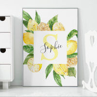 Modern Yellow Lemons Frame & Leaves With Name