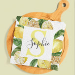 Modern Yellow Lemons Frame & Leaves With Name Tea Towel<br><div class="desc">Modern Yellow Lemons Frame & Leaves With Name</div>