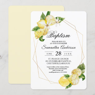 Modern Yellow Lemons & Gold Frame Beauty Invitation
