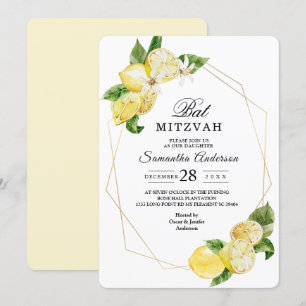 Modern Yellow Lemons & Gold Frame Beauty Invitation