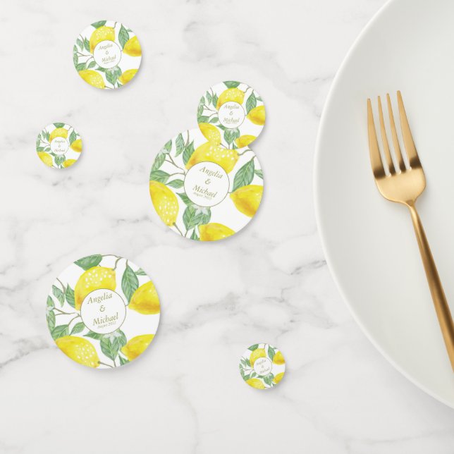 Modern Yellow Lemons Green Leaves Wedding Confetti (Group)