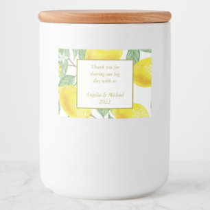 Modern Yellow Lemons Green Leaves Wedding Food Label