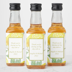 Modern Yellow Lemons Green Leaves Wedding Liquor Bottle Label
