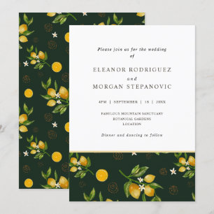 Modern yellow lemons juicy wedding invitation