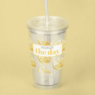 Modern Yellow Lemons Pattern & Squeeze The Day Acrylic Tumbler