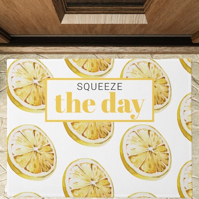 Modern Yellow Lemons Pattern & Squeeze The Day Doormat (Creator Uploaded)