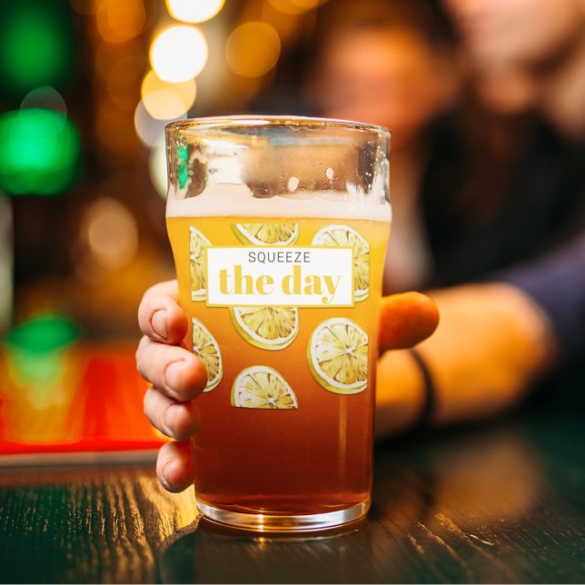 Modern Yellow Lemons Pattern & Squeeze The Day Glass (Creator Uploaded)