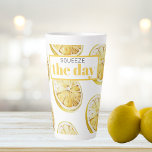 Modern Yellow Lemons Pattern & Squeeze The Day Latte Mug<br><div class="desc">Modern Yellow Lemons Pattern & Squeeze The Day</div>
