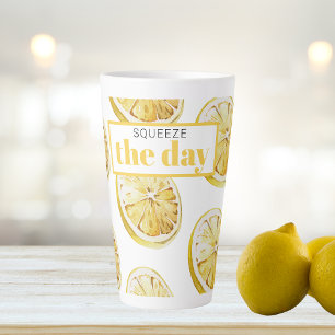 Modern Yellow Lemons Pattern & Squeeze The Day Latte Mug