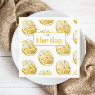 Modern Yellow Lemons Pattern & Squeeze The Day Napkin