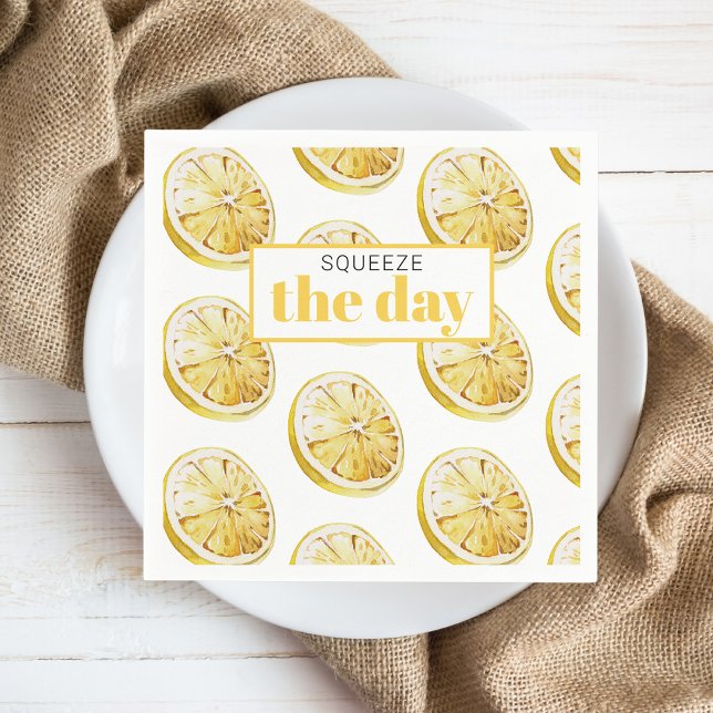 Modern Yellow Lemons Pattern & Squeeze The Day Napkin (Creator Uploaded)