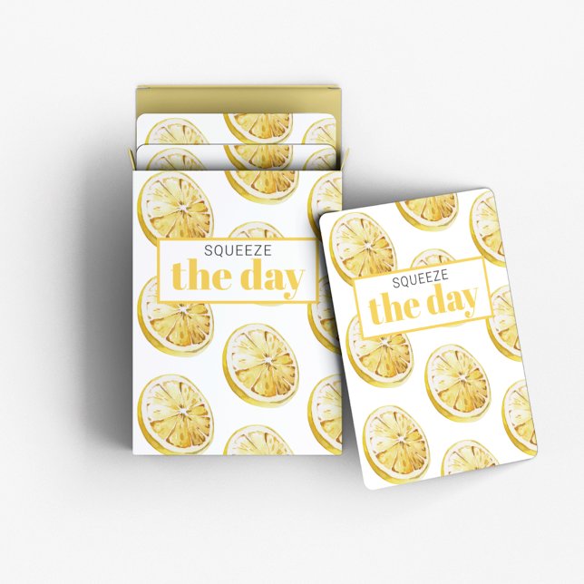 Modern Yellow Lemons Pattern & Squeeze The Day Playing Cards (Creator Uploaded)