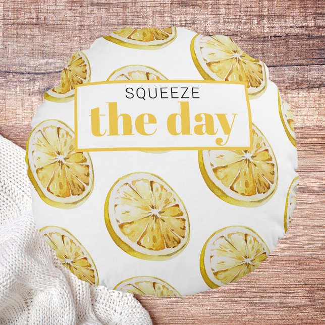 Modern Yellow Lemons Pattern & Squeeze The Day Round Cushion (Creator Uploaded)