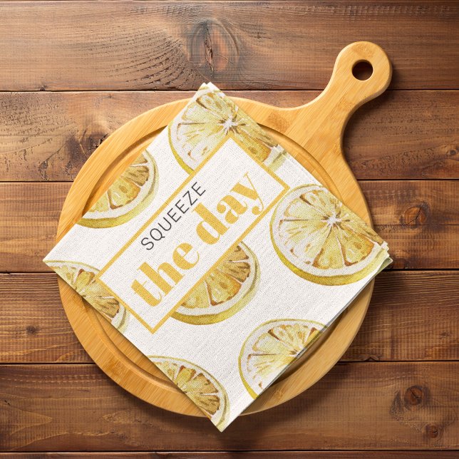 Modern Yellow Lemons Pattern & Squeeze The Day Tea Towel (Creator Uploaded)