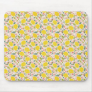 Modern Yellow Lemons with Pink Floral Mouse Mat