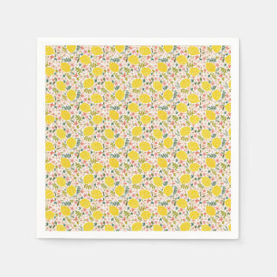Modern Yellow Lemons with Pink Floral Napkin