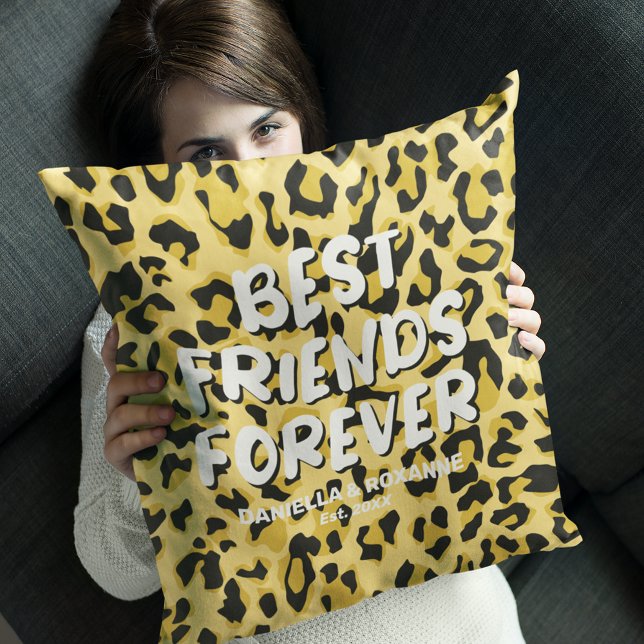 Modern Yellow Leopard “Best Friends Forever” Cushion (Creator Uploaded)