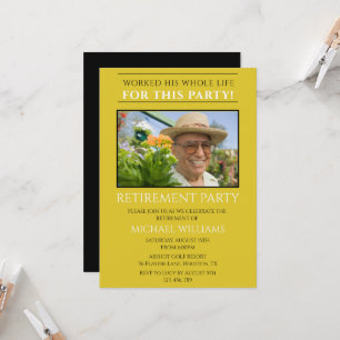 Modern Yellow Masculine Photo Retirement Invitation