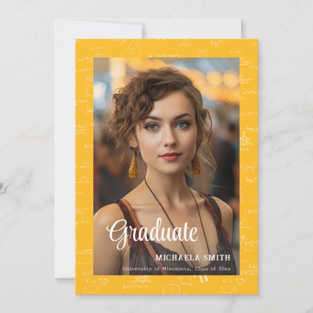 Modern Yellow Math Photo College Graduation  Announcement (Front)
