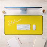 Modern Yellow Minimalist Personalised Script Name  Desk Mat<br><div class="desc">Modern Yellow Minimalist Personalised Trendy Script Name Desk Mat. Simple to customise,   just add a name or your own text. Perfect for office,  home office,  home decor,  work station,  kids rooms,  back to college or back to school gift. Order yours today!</div>