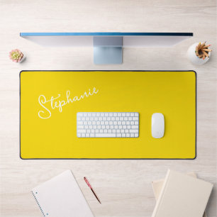 Modern Yellow Minimalist Personalised Script Name  Desk Mat