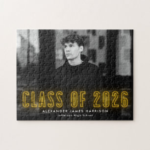 Modern Yellow Neon Class of 2025 Graduation Photo Jigsaw Puzzle