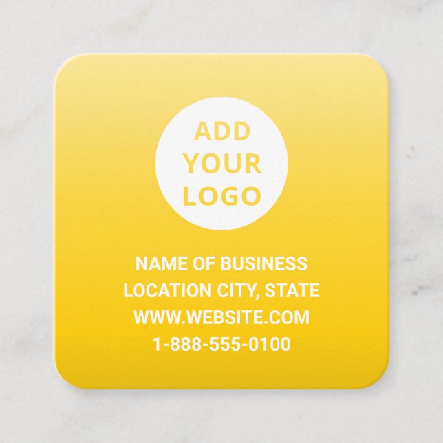 Modern Yellow Ombre Gradient Custom Logo QR Code Square Business Card (Front)