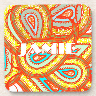 Modern Yellow Orange Aqua Mint Paisley Gifts Coaster
