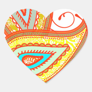 Modern Yellow Orange Aqua Mint Paisley Gifts Heart Sticker
