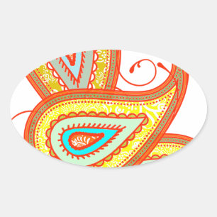 Modern Yellow Orange Aqua Mint Paisley Gifts Oval Sticker