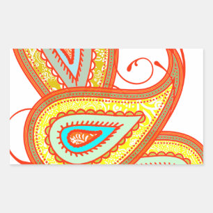Modern Yellow Orange Aqua Mint Paisley Gifts Rectangular Sticker