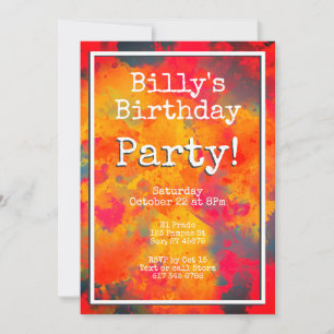 Modern Yellow Orange Red Abstract Birthday Party Invitation