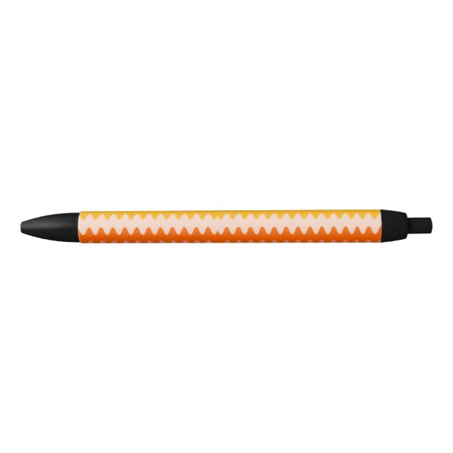 Modern Yellow, Orange & White Zig Zag Pattern Black Ink Pen (Front)