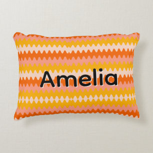 Modern Yellow, Orange & White Zig Zag Pattern Decorative Cushion