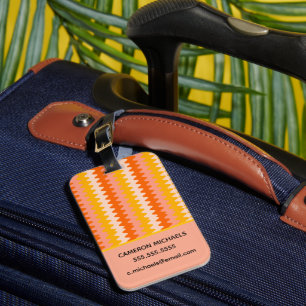 Modern Yellow, Orange & White Zig Zag Pattern Luggage Tag