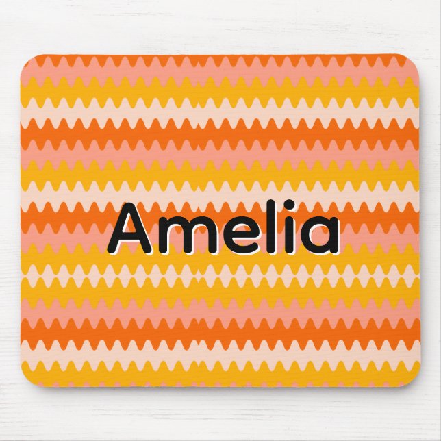 Modern Yellow, Orange & White Zig Zag Pattern Mouse Mat (Front)