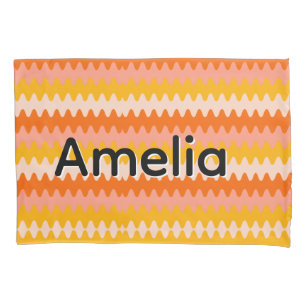 Modern Yellow, Orange & White Zig Zag Pattern Pillowcase