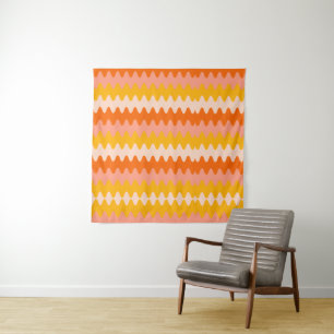 Modern Yellow, Orange & White Zig Zag Pattern Tapestry