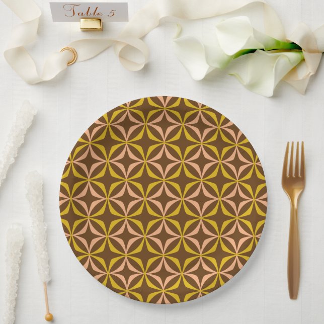 Modern Yellow Pattern Retro Typography Wedding  Paper Plate (Wedding)