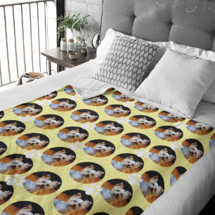Modern Yellow Pet Photo Paw Print Pattern Cute Fleece Blanket