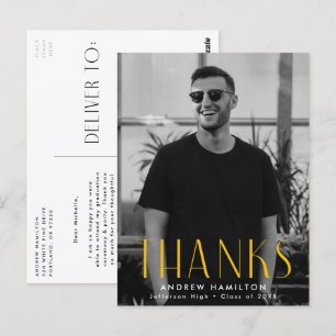 Modern Yellow Photo Graduation Thank You Postcard
